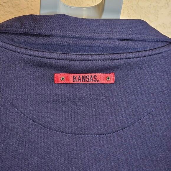 XL Nike Dri-Fit Team Kansas University Polo Shirt Men's Navy Button/Snap Collar - Picture 7 of 10